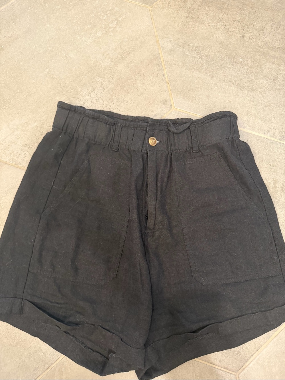 High-Waist Black Women's Linen Shorts